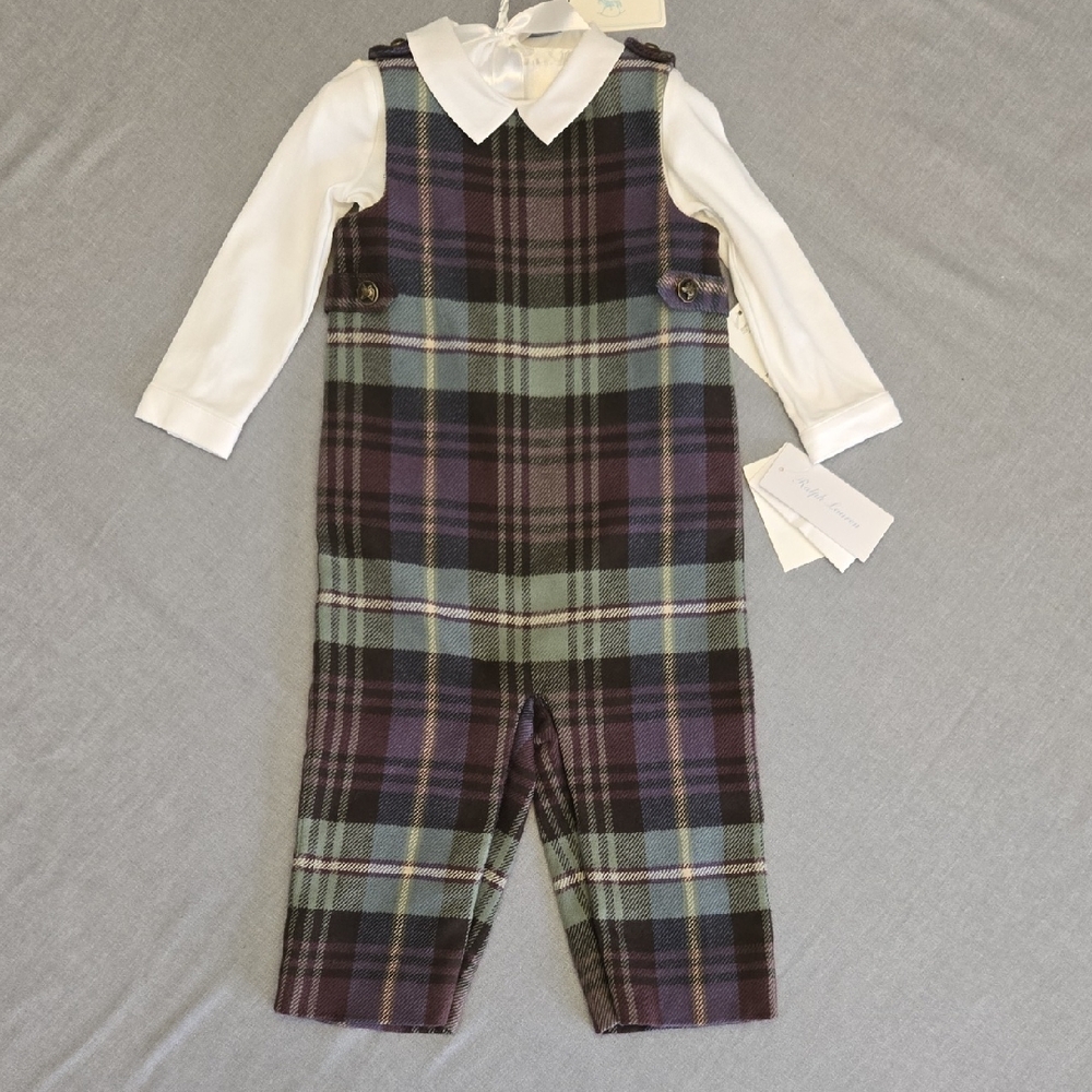 Ralph Lauren Kids Plaid Overalls With White Cotton Bodysuite NWT